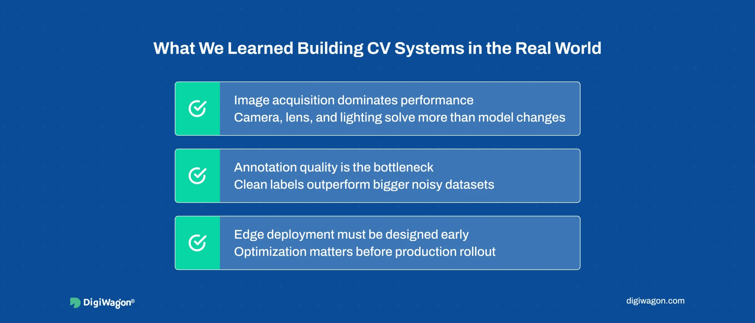 Lessons from building computer vision systems: image acquisition, annotation quality and edge deployment