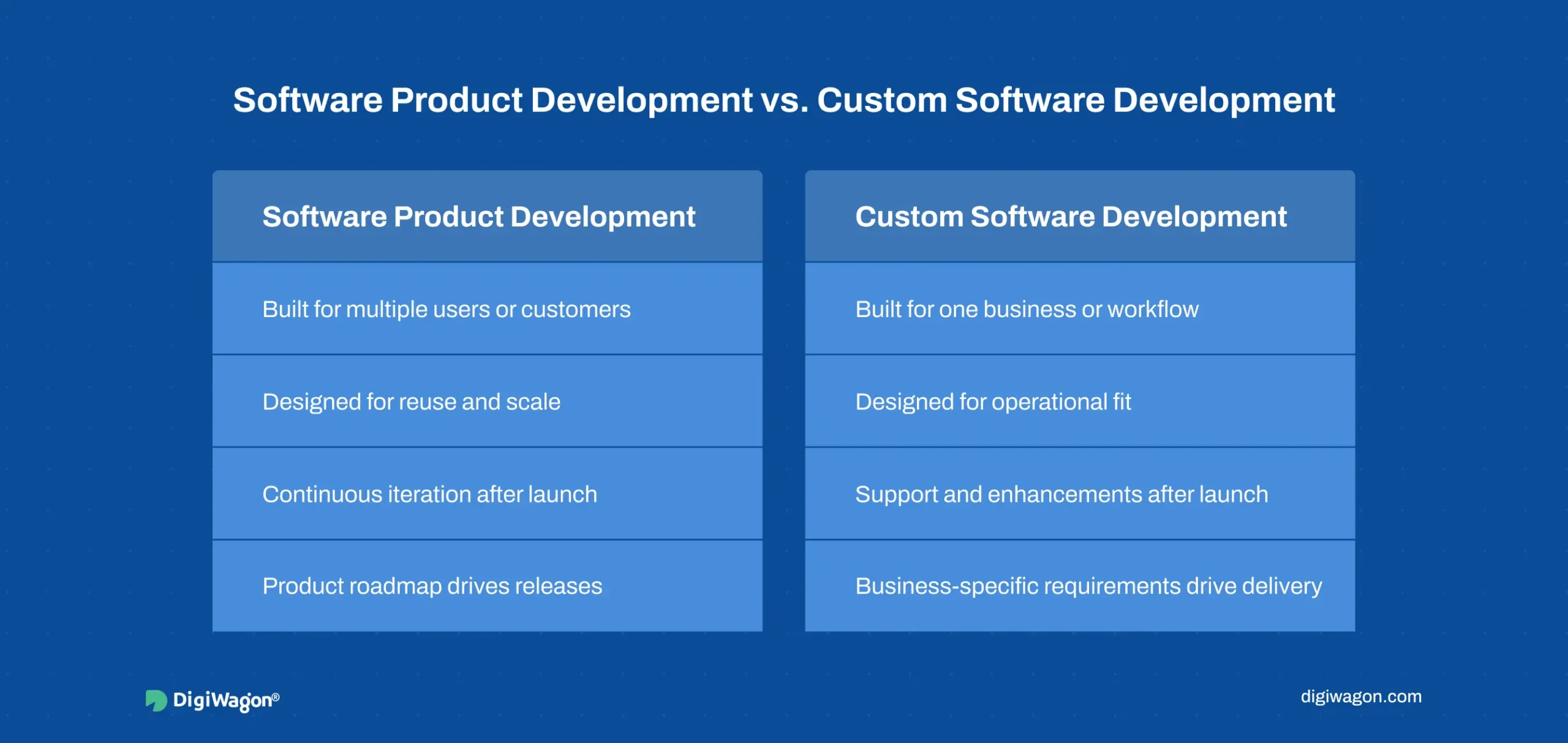 Software product development services vs custom software infographic