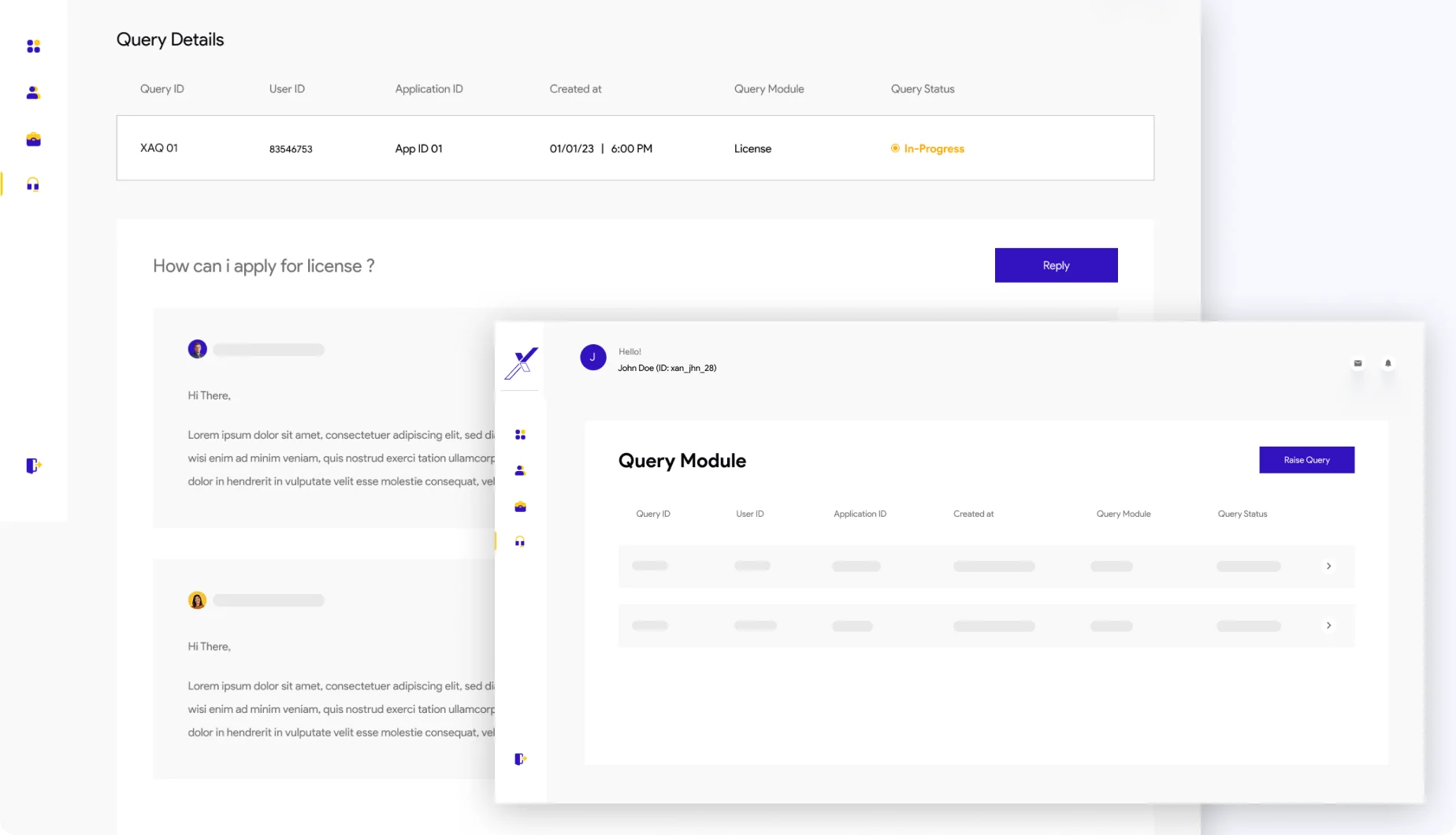 The support portal — tickets raised, assigned and resolved with full conversation history.